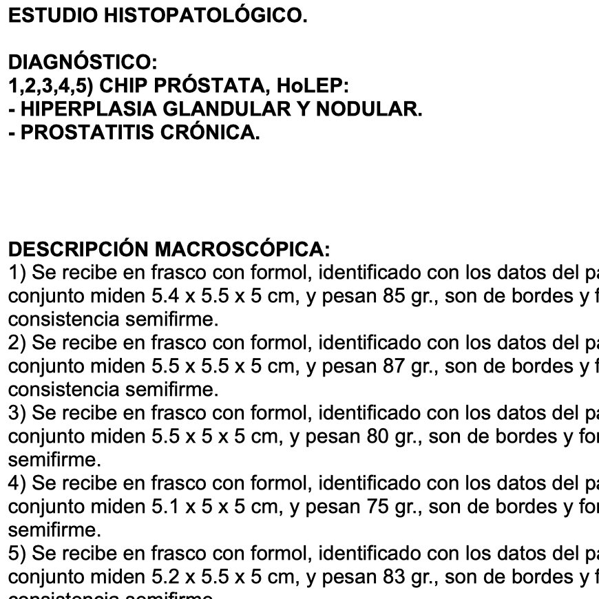 Reporte histopatológico